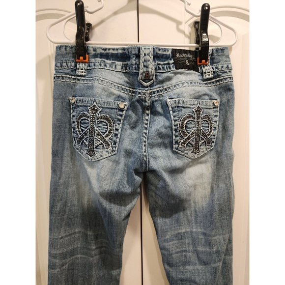 WOMEN'S JUNIORS 28X34 LIGHT WASH BOOT CUT STUDDED LOW RISE JEANS COWGIRL - Picture 1 of 10